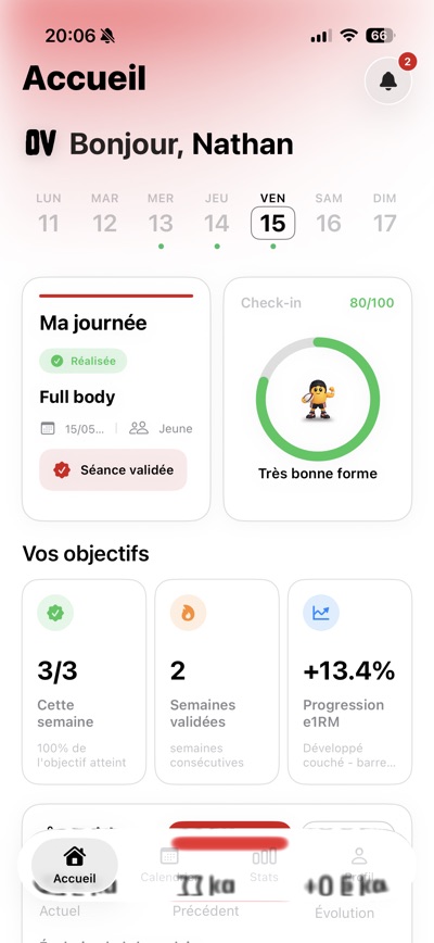 Écran d'accueil de l'application mobile O'VAL